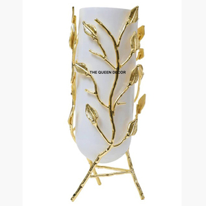 Florero de Metal de Aluminio con Diseño de Hoja Único, Bañado en Oro, Estilo Tradicional, Decoración para el Hogar, Superventas - Product Image 1