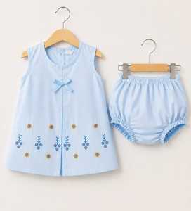 Conjunto de Túnica de Algodón con Bordado Floral para Bebés Niñas, Sin Mangas, Cuello Redondo, 2 Piezas, Transpirable, Ropa de Verano - Product Image 4