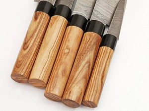 Juego de 5 Cuchillos de Cocina de Acero de Damasco Hechos a Mano, con Hoja Recta y Punta Caída, Grado Industrial, Mangos de Madera, OEM/ODM/OBM - Product Image 3