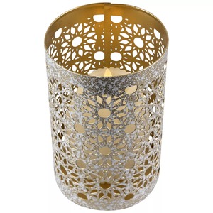 Ensemble de bougeoirs cylindriques avec découpes florales, finition intérieure dorée, décoration d'intérieur, utilisation pour mariage, durable - Product Image 3