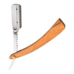 Wholesale Customized Eco-Friendly Wooden Handle <b>Straight</b> <b>Razor</b> Stainless Steel Single Blade <b>Razor</b> for Face Body - Product Image 1