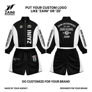 ชุดเซ็ตเสื้อแจ็คเก็ตกันลมมีฮู้ดสำหรับผู้ชาย ZAINI รุ่นพรีเมียม สีแดง แต่งแถบสีตัดกัน พิมพ์ลายสกรีน ปักลาย แห้งเร็ว - Product Image 1