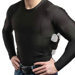 Chemise tactique noire à manches longues pour homme avec poches dissimulées, coupe ajustée, col rond, vêtement décontracté - Product Image 2