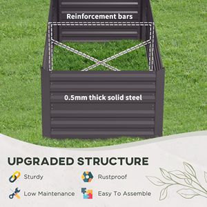 Fioriera Rialzata in Acciaio Zincato 180x90x58 cm Grigio Scuro per Esterni con Barre Rinforzate - Edifici da Giardino - Product Image 5
