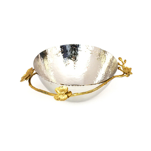 Bol de service en argent de luxe, fait main, style fantaisie, avec accents dorés, vaisselle élégante, décoration de table, plat central, en promotion - Product Image 1