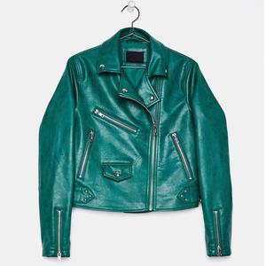 Veste en cuir moto pour homme, style nouveau, vert, col rabattu, fermeture éclair, veste de motard - Product Image 1
