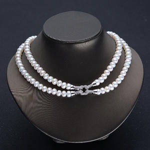 Collier de perles double couche pour femme Tielian, 8-9 mm, rond, brillant, Mantou, avec accessoires en cuivre doré, vente en gros - Product Image 1