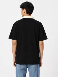 Premium Men's Black Polo T <b>Shirt</b> Contrast White Collar Cotton <b>Half</b> Sleeve Polo Tee Casual Smart Casual Golf <b>Shirt</b> <b>Button</b> Placket - Product Image 3