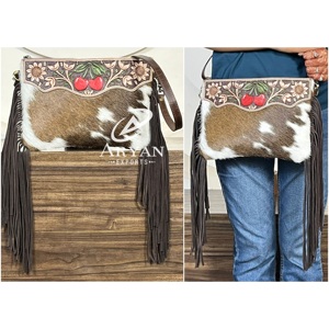 Elegant Hot Selling Women Cowhide Leather Large Capacity Crossbody <b>Bag</b> Genuine Floral Leather Fashionable Fringe Shoulder <b>Bag</b> - Product Image 1