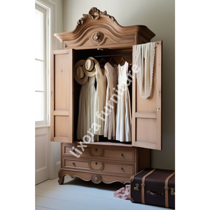 Luxury Handcrafted Solid Wood 2 Door <b>Wardrobe</b> Ornate French Provincial Carving Natural Finish - Product Image 5