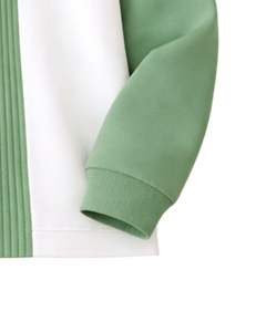 Sudadera Polo de Manga Larga para Hombre, Color Verde Salvia y Blanco, con Cierre de Cremallera, Paneles Acanalados, Estilo Casual, de Forro Polar, para Uso Diario - Product Image 6