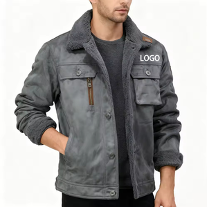 <b>Men's</b> Winter Safari <b>Jacket</b> Stand Collar Coated Genuine <b>Leather</b> Waterproof Plain Dyed Denim Standard OEM Service High Pattern - Product Image 1