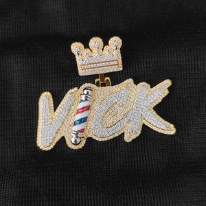 Luxury moissanite barber logo pendant necklace <b>iced</b> <b>out</b> crown clipper design hip hop jewelry with cuban <b>chain</b> bold piece - Product Image 6