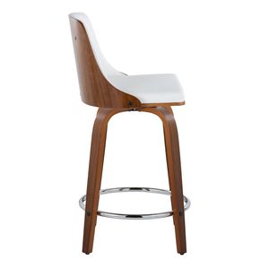 Gianna 24\" Mid Century Modern Counter <b>Stool</b> Walnut Wood and White Faux <b>Leather</b> with Chrome Fixed Height and Swivel-Bar <b>Stools</b> - Product Image 3