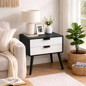 Nightstands End <b>Side</b> <b>Table</b> Solid Wood Legs for Bedrooms, Bedside <b>Table</b>, Storage Box,2 <b>Drawer</b> Designs More Storage Space - Product Image 1