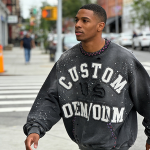 Sweat-shirt surdimensionné à col rond pour homme, personnalisé OEM ODM, imprimé en relief, en coton French Terry, pull décontracté pour l'automne - Product Image 1