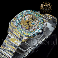 Montre unisexe classique et unique, style hip-hop, en acier inoxydable, avec moissanite taillée en diamant, mouvement à quartz ETA 41mm, luxe discret et antique.