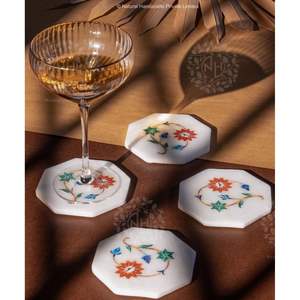 Eco-Friendly Round Marble <b>Drink</b> <b>Coasters</b> Durable Washable Natural Stone <b>Coasters</b> for Dining Table Mats & Pads - Product Image 1