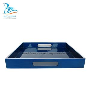 Bandeja de servicio de laca rectangular azul de lujo con borde blanco decorativo Precio del fabricante para la decoración del hogar - Product Image 3