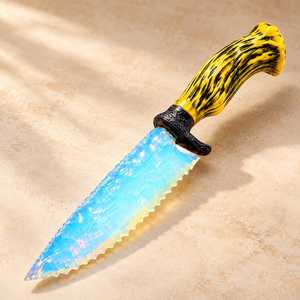 Cuchillo Decorativo Estilo Ópalo de 10 Pulgadas, Hoja Azul Translúcida, Mango de Resina Tallada, Decoración Gótica para Altar - Product Image 3