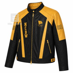 Custom NCBW Coalition <b>Women</b> Leather jacket black & gold Embroidered logo Casual Style for female with polyester lining - Product Image 2