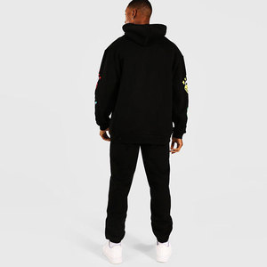 Conjunto Deportivo con Capucha y Estampado de Calavera Negra para Hombre, Manga Larga, Corte Regular, Estilo Urbano, Cintura Elástica de Algodón, Bolsillos Laterales, Otoño - Product Image 2