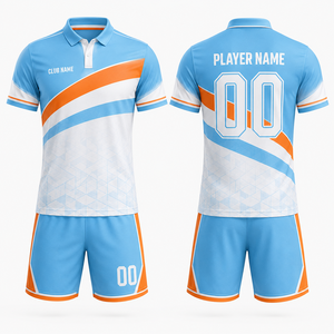 Ensemble de maillots de football personnalisés imprimés par transfert thermique Noir Orange Blanc Col haut Manches courtes Léger Séchage rapide 100% polyester - Product Image 1