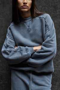Sweat-shirt oversize à col rond pour femme, couleur unie, en coton tricoté, manches longues, épaules tombantes, pour l'automne - Product Image 4