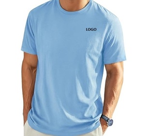 Camiseta de algodón azul marino para hombre, manga corta, cuello redondo, lisa, con logo personalizado, informal, estilo urbano. - Product Image 6