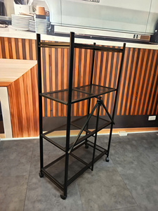 Étagère de rangement pliable à 4 niveaux en métal grillagé avec roulettes, étagère roulante en acier thermolaqué - Product Image 4