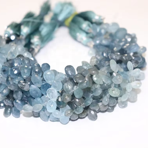 ลูกปัดหินมอสพลอยสีอความารีนขนาด7*9มม. รูปทรงลูกแพร์ตัดด้านข้างลูกปัดพลอยสีฟ้าอันงดงาม - Product Image 1