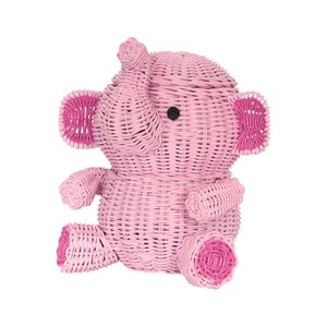 Decorative Pink <b>Elephant</b> Rattan Storage <b>Basket</b> with Cover Classroom Book Organizer Kids Toy Chest <b>Nursery</b> <b>Laundry</b> Bin - Product Image 5
