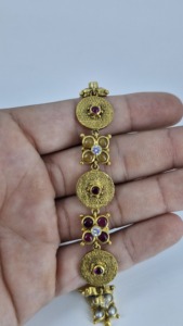925 Sterling <b>Silver</b> Multi Color Gemstone <b>Choker</b> 18K Gold Plated Antique Textured Disc Necklace Ruby Sapphire Floral Link - Product Image 2