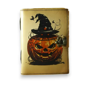 Halloween Pumpkin A5 Leather Journal Rustic Lock Handmade Spell <b>Book</b> Cute 7x5 Inch Grimoire <b>Shadows</b> Hardcover Gift - Product Image 6