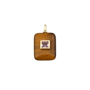 14x19mm Tiger Eye Rounded Rectangle Pendant Gold Plated Bezel <b>Set</b> <b>Square</b> Zircon Charm Handmade Jewelry Charm Wholesale - Product Image 2