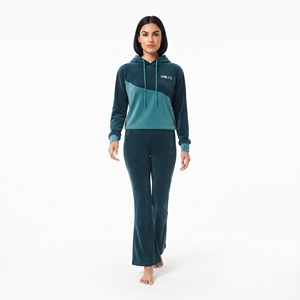 Women's Two Color <b>Velvet</b> <b>Hoodie</b> Jogger Set Long Sleeve Breathable Lightweight Winter Casual Sportswear Tracksuit - Product Image 3