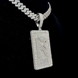 Hiphop Mossanite colgante 925 Plata rectángulo letra Bling completo helado personalizado Moissanite Baguette corte diamante colgante - Product Image 2