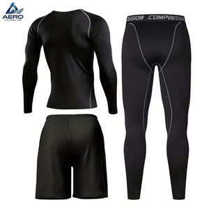 Leggings Elásticos y Pantalones Cortos de Entrenamiento, Conjunto Deportivo de 3 Piezas de Manga Larga, Transpirable, Compresión Atlética, para Gimnasio, Running y Fitness - Product Image 2