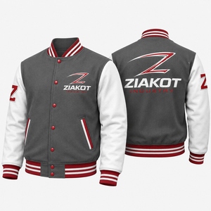 ZIAKOT Men's Gray Navy Varsity <b>Jacket</b> With Z Logo Heat Transfer Print Preppy Style Autumn Winter Wear - Product Image 5