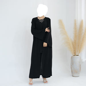 ชุดอาบายะห์แบบใหม่ขายส่ง ผ้าโพลีเอสเตอร์ยับย่น สไตล์ดูไบ ตุรกี สำหรับชาวมุสลิม ชุดสุภาพสตรี 3 ชิ้น ชุดเดรสอาบายะห์ - Product Image 4