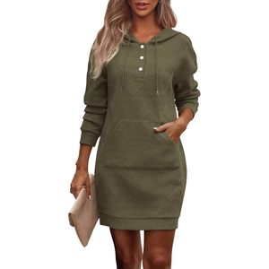 Vestido con Capucha de Manga Larga para Mujer, Otoño-Invierno 2025, Personalizado, Estilo Holgado con Botones, Sudadera con Estampado Texturizado de Lana - Product Image 2