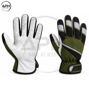 Guantes de Montaje Color Verde Oliva y Blanco con Paneles Negros en los Dedos y Costuras Ergonómicas en la Palma, Guantes de Montaje Personalizados al por Mayor - Product Image 3
