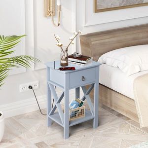 Gray <b>Side</b> Intersection Style Bedside <b>Table</b> with Two-Layer <b>Drawer</b> Nightstand and Coffee <b>Table</b> - Product Image 4