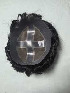 Prótesis Capilar Masculina Remy de Cabello Indio con Base de Encaje y PU, Ondulado Natural con Raya, 3x5, Color 1b, Sistema Capilar Ligero - Product Image 1