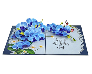 Proveedor de tarjetas de regalo 3D para el día de la madre con artesanía Blue Flower hecha en Vietnam - Product Image 1