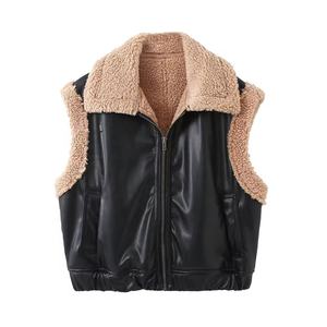 เปิดลงปกซิปสีดําสบายๆแฟชั่นหนังเสื้อกั๊กผู้หญิงการออกแบบที่กําหนดเองฤดูใบไม้ร่วงผู้หญิงเสื้อ - Product Image 1