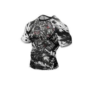 Rashguard à manches courtes pour homme, impression par sublimation, motif guerrier tigre, séchage rapide, polyester, vêtements d'entraînement - Product Image 3