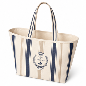 Fashion Striped Canvas Cotton Shoulder Bag <b>Large</b> Tote <b>Handbag</b> with Drawstring Closure for Shopping Outdoor & Daily Life - Product Image 1