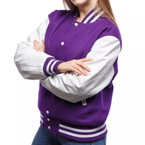 Veste universitaire violette avec manches et rayures blanches, style preppy, fermeture boutonnée, coupe classique, col rabattu - Product Image 5