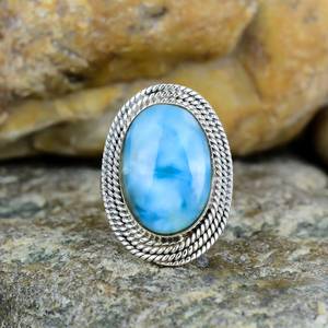 Anillo de Plata Larimar, Anillo de Plata de Ley 925, Plata de Ley 925 Sólida - Product Image 1